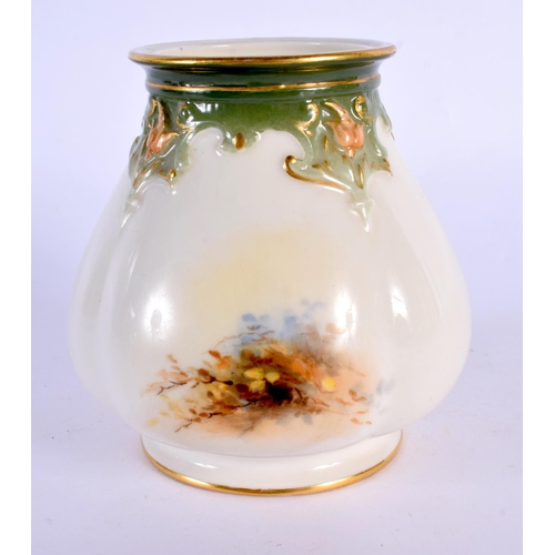 63 - A ROYAL WORCESTER PORCELAIN VASE by Ernest Barker. 9.75 cm x 8.5 cm.