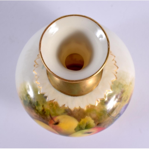 66 - A FINE ROYAL WORCESTER FRUIT PAINTED VASE by Lockyer. 11 cm high.