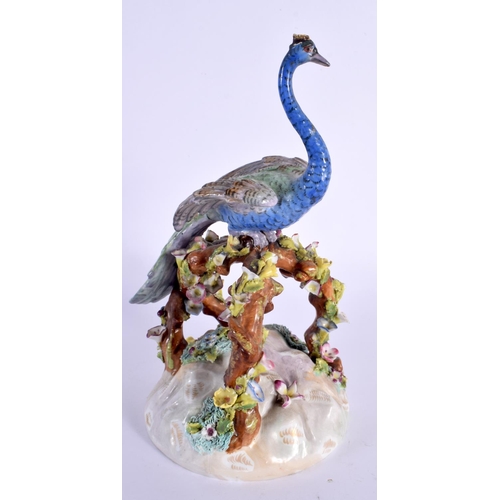 68 - A LARGE 19TH CENTURY MEISSEN PORCELAIN FIGURE OF A BIRD modelled upon a naturalistic base. 21.5 cm h... 