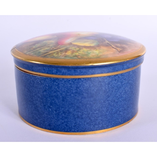 73 - A ROYAL WORCESTER FRUIT PAINTED BOX AND COVER together with a plate. Largest 15 cm diameter. (2)