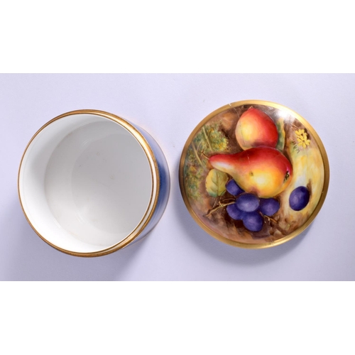 73 - A ROYAL WORCESTER FRUIT PAINTED BOX AND COVER together with a plate. Largest 15 cm diameter. (2)