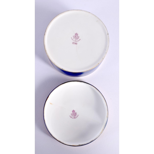 73 - A ROYAL WORCESTER FRUIT PAINTED BOX AND COVER together with a plate. Largest 15 cm diameter. (2)