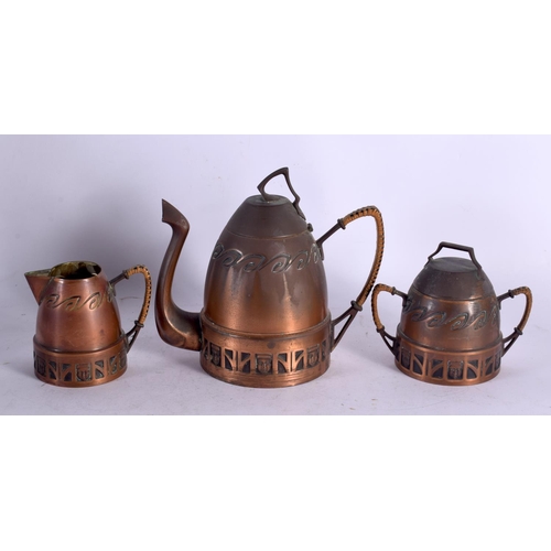 749A - A STYLISH SECESSIONIST MOVEMENT COPPER TEASET ON TRAY. Largest 52 cm x 32 cm. (6)