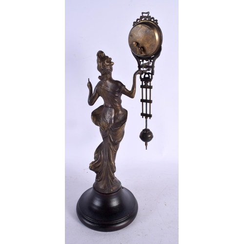 749D - A CONTEMPORARY BRONZE DIANA MYSTERY CLOCK. 32 cm high.