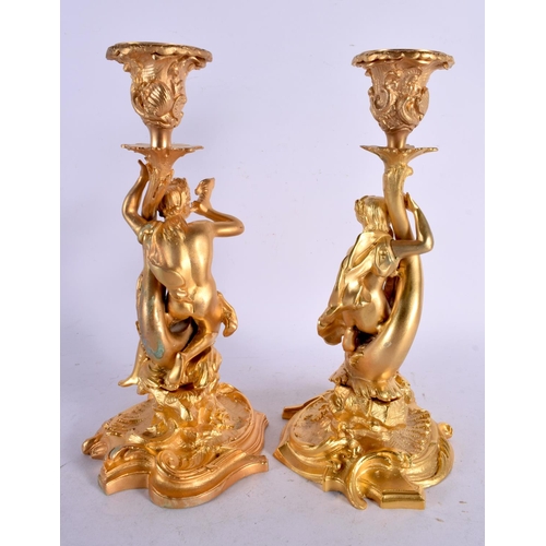 749E - A PAIR OF CONTEMPORARY GILT BRONZE CANDLESTICKS. 30 cm high.