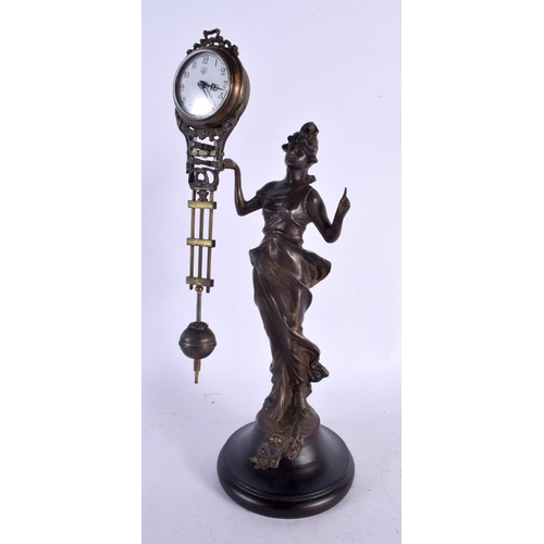 749D - A CONTEMPORARY BRONZE DIANA MYSTERY CLOCK. 32 cm high.