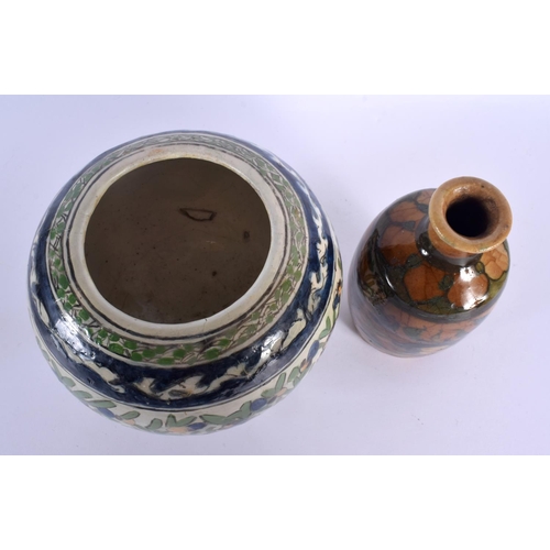 80 - A 19TH CENTURY PERSIAN QAJAR POTTERY BOWL together with a similar bottle vase. Largest 15 cm x 15 cm... 