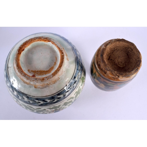 80 - A 19TH CENTURY PERSIAN QAJAR POTTERY BOWL together with a similar bottle vase. Largest 15 cm x 15 cm... 