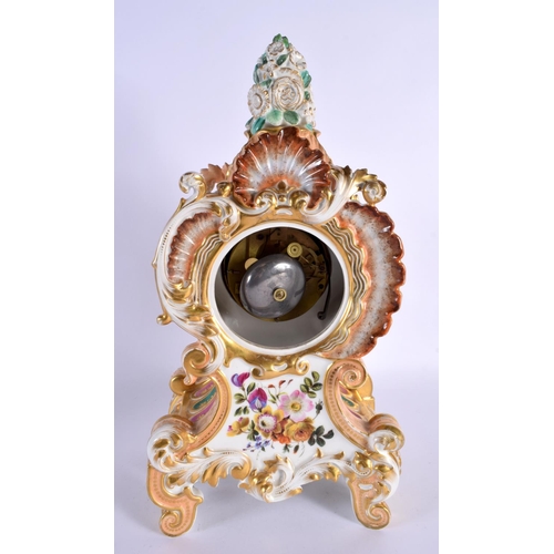 81 - A FINE LARGE MID 19TH CENTURY FRENCH PORCELAIN ROCOCO MANTEL CLOCK Attributed to Jacob Petit. 40 cm ... 