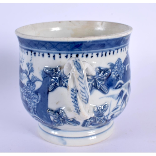 84 - AN 18TH CENTURY CHINESE EXPORT BLUE AND WHITE PORCELAIN PLATE Qianlong, together with a similar cup.... 