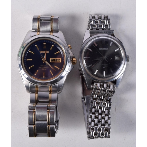 756 - A VINTAGE SEIKO KINETIC WATCH TOGETHER WITH ANOTHER SEIKO WATCH.  Largest 4.2cm incl crown (2)