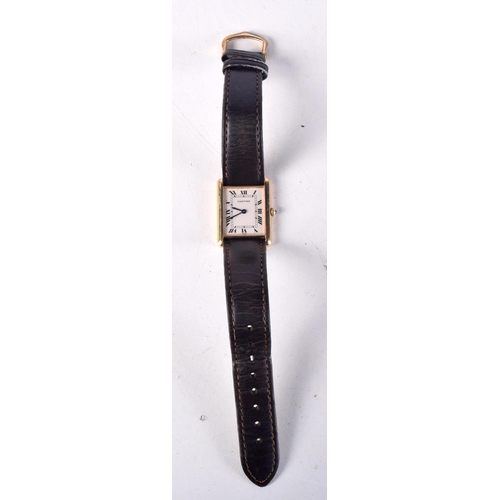 763 - AN 18CT GOLD CARTIER TANK QUARTZ CARTIER SMALL LEATHER STRAP WATCH.  Stamped 18K, Dial 2.4cm incl cr... 