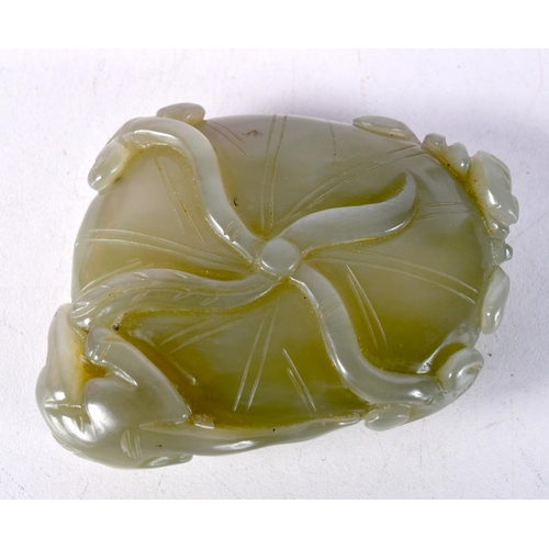 765C - A CHINESE GREEN JADE BRUSH WASHER DECORATED WITH CREATURES.  6.8cm x 5.7cm x 2.4cm