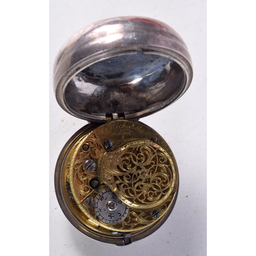 768 - J RICHARDS , LONDON. A SILVER KEY WIND PAIR CASE POCKET WATCH.  Case hallmarked London 1767.  Watch ... 