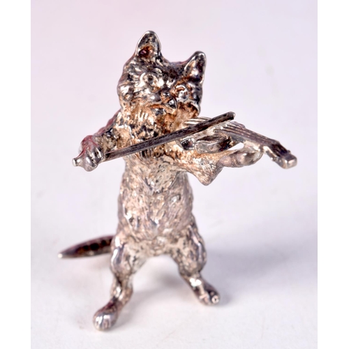 775C - A CONTEMPORARY SILVER CAT AND FIDDLE FIGURE.  Hallmarked Sheffield 1966, 5.1cm x 3.9cm x 2.7cm, weig... 