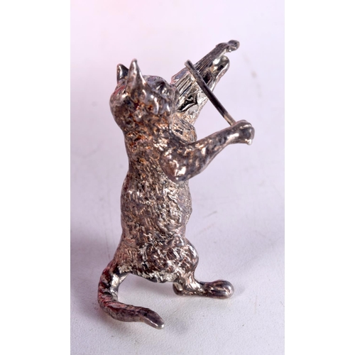 775C - A CONTEMPORARY SILVER CAT AND FIDDLE FIGURE.  Hallmarked Sheffield 1966, 5.1cm x 3.9cm x 2.7cm, weig... 