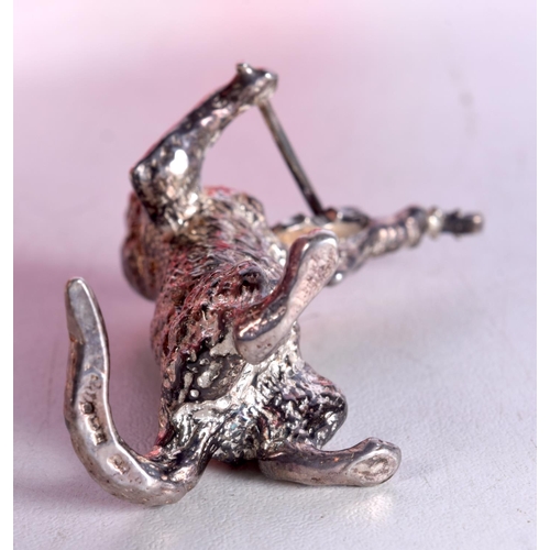 775C - A CONTEMPORARY SILVER CAT AND FIDDLE FIGURE.  Hallmarked Sheffield 1966, 5.1cm x 3.9cm x 2.7cm, weig... 