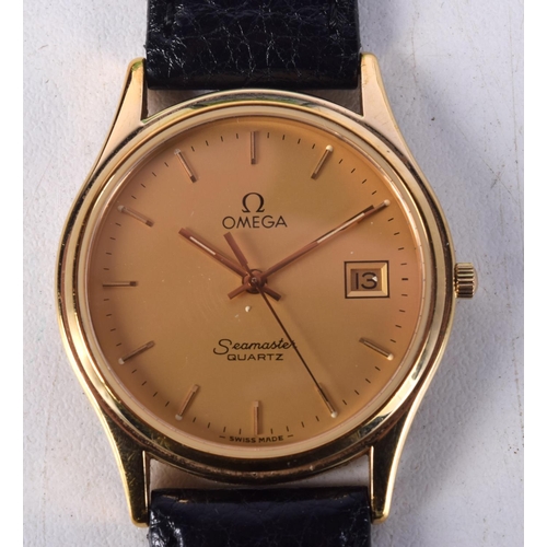 776 - AN GOLD PLATED OMEGA SEAMASTER QUARTZ CALENDAR WATCH.  Dial 3.5cm incl crown