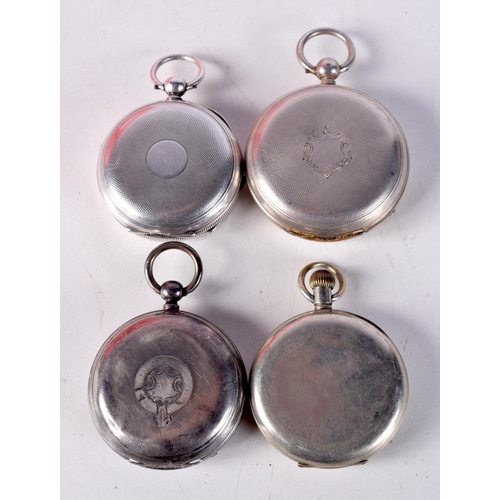 781 - THREE HALLMARKED SILVER CASED POCKET WATCHES TOGETHER WITH ANOTHER. (4), TOTAL WEIGHT 452G