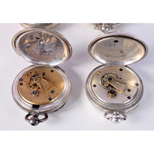 781 - THREE HALLMARKED SILVER CASED POCKET WATCHES TOGETHER WITH ANOTHER. (4), TOTAL WEIGHT 452G