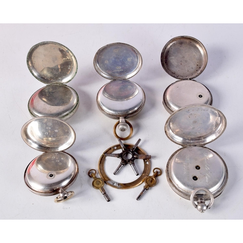 785 - FIVE SILVER POCKET WATCHES.  Various marks, largest dial 5.4cm, total weight 497g (qty)