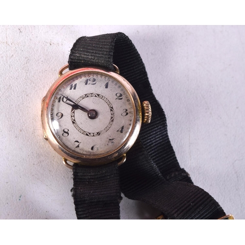 785E - AN ANTIQUE GOLD CASED LADIES WATCH.  Dial 2.3cm incl crown, weight 10.4g