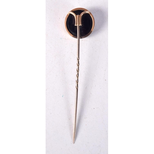 786 - A CASED CAMEO STICK PIN.  7.8cm x 1.7cm, weight 3.7g