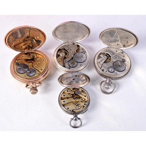 790 - THREE SILVER CASED POCKET WATCHES TOGETHER WITH A 10CT GOLD PLATED POCKET WATCH.  Hallmarked Birming... 