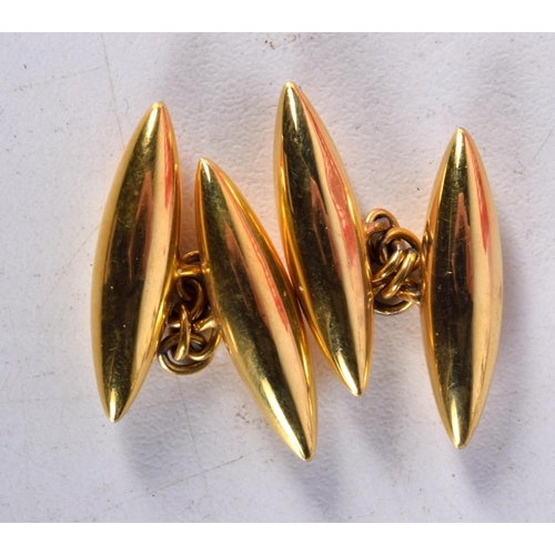 790A - A BOXED PAIR OF 15CT GOLD TORPEDO CUFFLINKS.  Stamped 15ct, 2.2cm x 0.6cm, total weight 3.5g