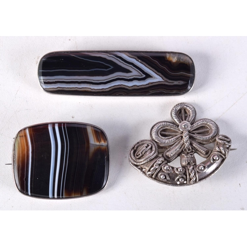 790C - TWO AGATE BROOCHES AND ANOTHER.  Largest 6.4cm x 1.8cm (3)