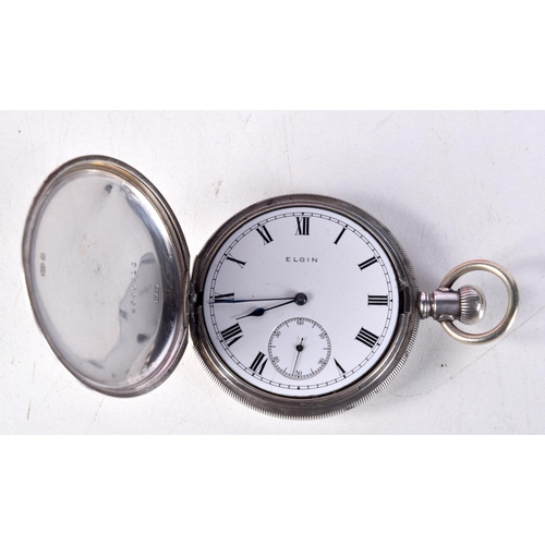 790D - A STERLING SILVER ELGIN POCKET WATCH .  Stamped Sterling 925, 5cm diameter, weight 102g