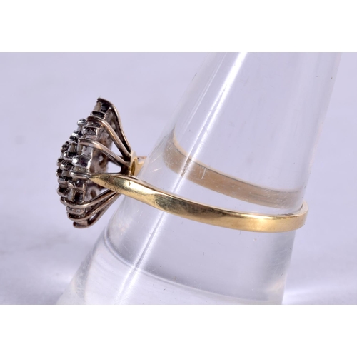 795E - AN 18CT GOLD AND DIAMOND CLUSTER RING.  Stamped 18K, Size R, weight 4.9g