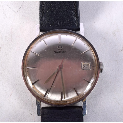 798 - A STAINLESS STEEL OMEGA WATCH.  Dial 3.3cm incl crown