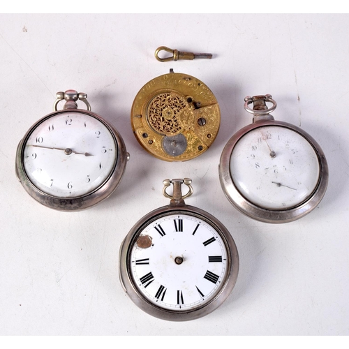 801 - THREE  VERGE POCKET WATCHES TOGETHER WITH A MOVEMENT BY GEORGE GOODWIN OF LONDON.  Hallmarks for Lon... 