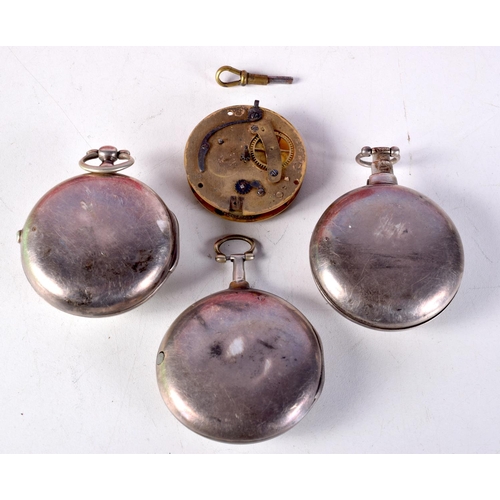 801 - THREE  VERGE POCKET WATCHES TOGETHER WITH A MOVEMENT BY GEORGE GOODWIN OF LONDON.  Hallmarks for Lon... 