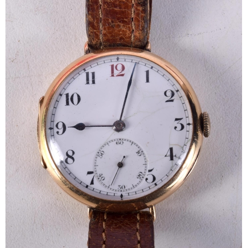 814 - A 15CT GOLD CASED TRENCH WATCH.  Dial 3.4cm incl crown, Stamped 15K, weight 30.8g