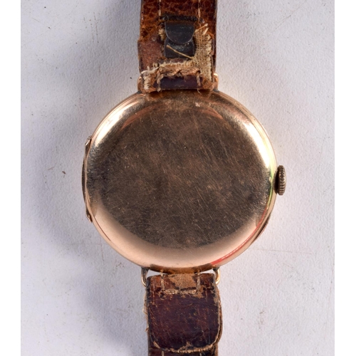 814 - A 15CT GOLD CASED TRENCH WATCH.  Dial 3.4cm incl crown, Stamped 15K, weight 30.8g