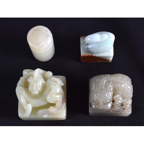 1502 - A GROUP OF EIGHT 19TH/20TH CENTURY CHINESE CARVED JADE SEALS in various forms and sizes. Largest 3.2... 