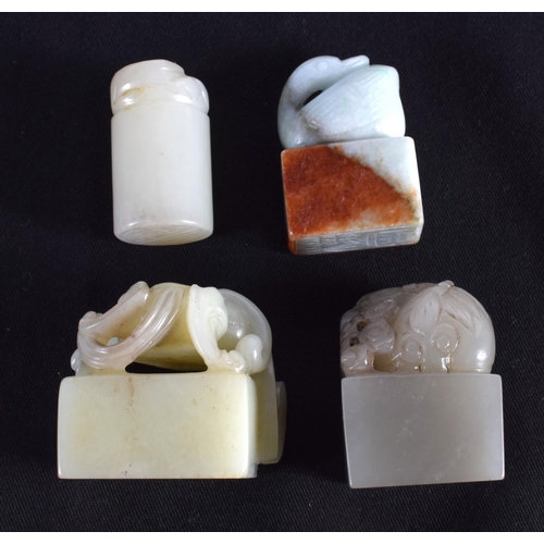 1502 - A GROUP OF EIGHT 19TH/20TH CENTURY CHINESE CARVED JADE SEALS in various forms and sizes. Largest 3.2... 