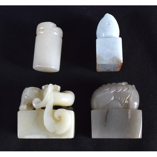 1502 - A GROUP OF EIGHT 19TH/20TH CENTURY CHINESE CARVED JADE SEALS in various forms and sizes. Largest 3.2... 