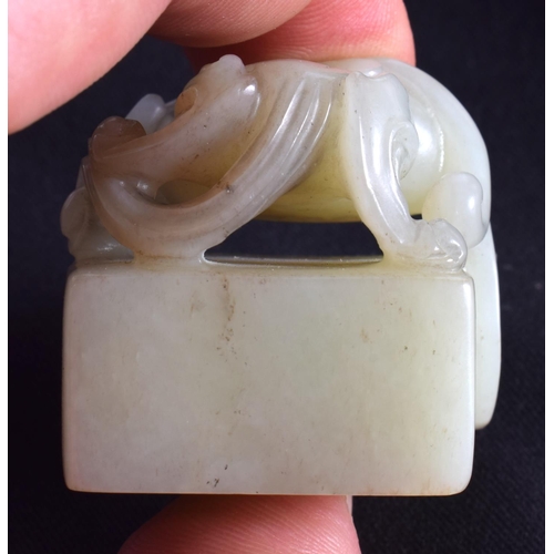 1502 - A GROUP OF EIGHT 19TH/20TH CENTURY CHINESE CARVED JADE SEALS in various forms and sizes. Largest 3.2... 