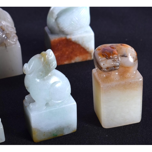 1502 - A GROUP OF EIGHT 19TH/20TH CENTURY CHINESE CARVED JADE SEALS in various forms and sizes. Largest 3.2... 