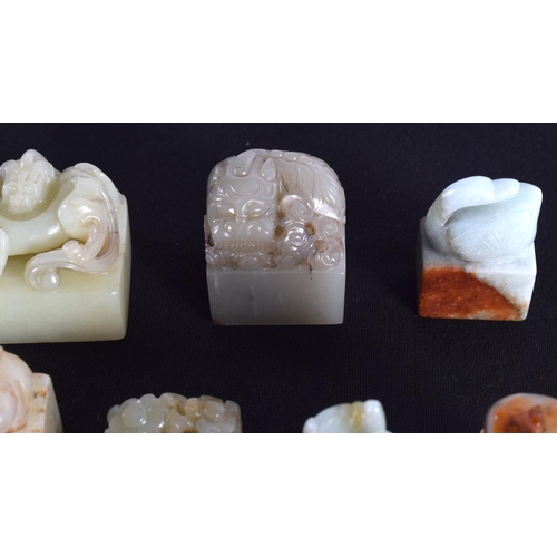 1502 - A GROUP OF EIGHT 19TH/20TH CENTURY CHINESE CARVED JADE SEALS in various forms and sizes. Largest 3.2... 