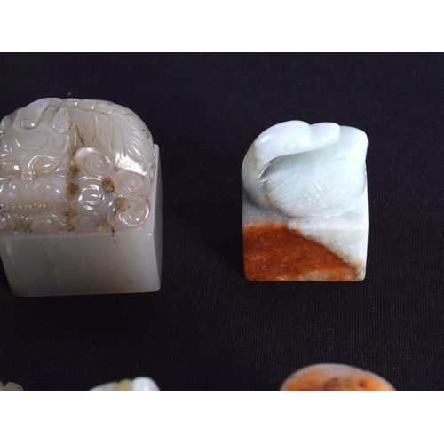 1502 - A GROUP OF EIGHT 19TH/20TH CENTURY CHINESE CARVED JADE SEALS in various forms and sizes. Largest 3.2... 