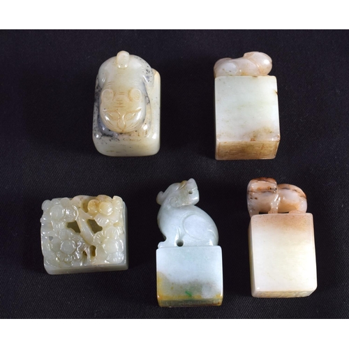 1502 - A GROUP OF EIGHT 19TH/20TH CENTURY CHINESE CARVED JADE SEALS in various forms and sizes. Largest 3.2... 