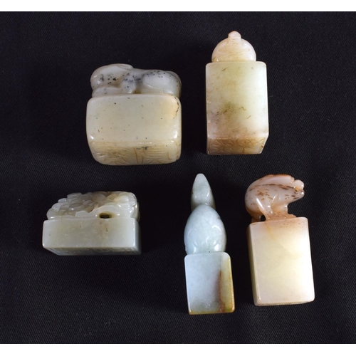 1502 - A GROUP OF EIGHT 19TH/20TH CENTURY CHINESE CARVED JADE SEALS in various forms and sizes. Largest 3.2... 