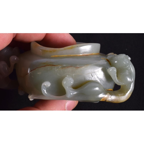 1504 - A GROUP OF FIVE 19TH/20TH CENTURY CHINESE CARVED JADE BRUSH WASHERS in various forms and sizes. 11 c... 