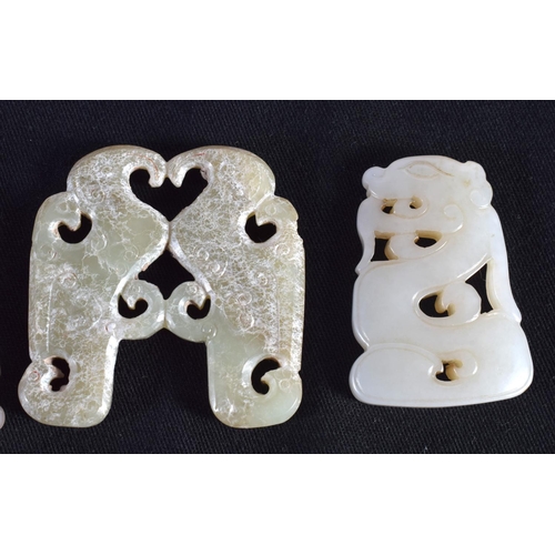 1506 - FOUR 19TH/20TH CENTURY CHINESE CARVED JADE PLAQUES in various forms and sizes. Largest 5 cm x 5 cm. ... 