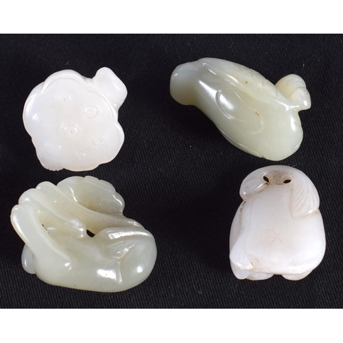 1507 - A RARE SET OF SEVEN MINIATURE 19TH/20TH CENTURY CHINESE CARVED JADE FIGURES in various forms and siz... 