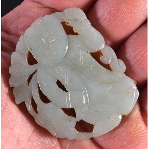 1508 - A SET OF FOUR 19TH/20TH CENTURY CHINESE CARVED JADE PLAQUES modelled as boys, including one on a hob... 